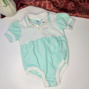 Vintage Gerber Baby Polo Romper Mint Size 12 Months